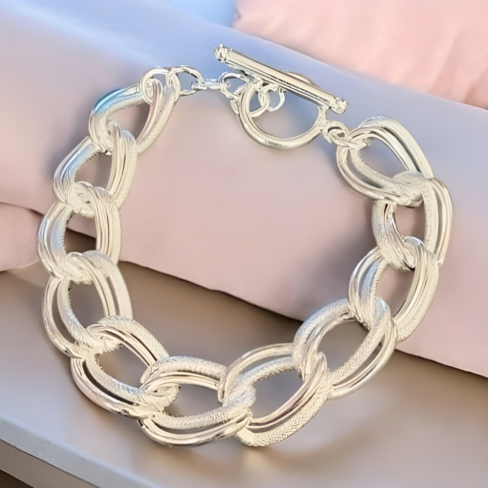 Womens Jewelry Stamped Sterling Silver Link Bracelet
